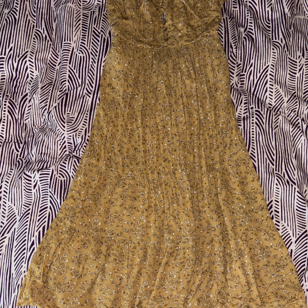 Elegant Floral Gold Yellow Dress